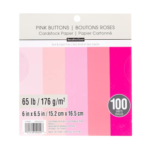12 Packs: 100 ct. (1,200 total) Pink Buttons 6" x 6.5" Cardstock Paper by Recollections™